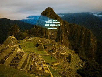 Apparent mock-up photo posted by GreenPeace on its site depicting its members actions on Sunday, Nov. 30, 2014, at Machu Picchu
