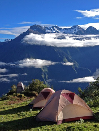 Making camp during archaeological survey of ruins near Choquequirao