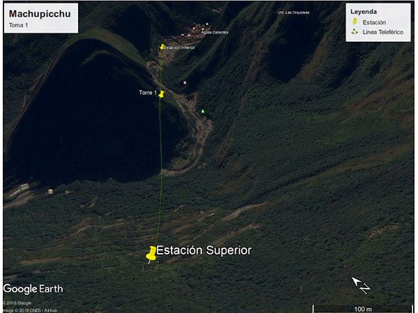 Google Earth image of proposed layout of Machu Picchu aerial cable car project