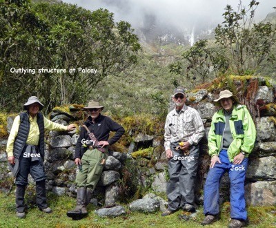 Ziegler expedition team pose at the outlying structure wall at Palcay