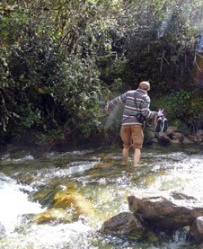 New team member Kevin Miller crossing the Aobamba River