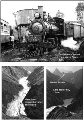 Quillabamba-bound train above Cusco 1965 and panoramic photos of Urubamba Valley and Machu Picchu
