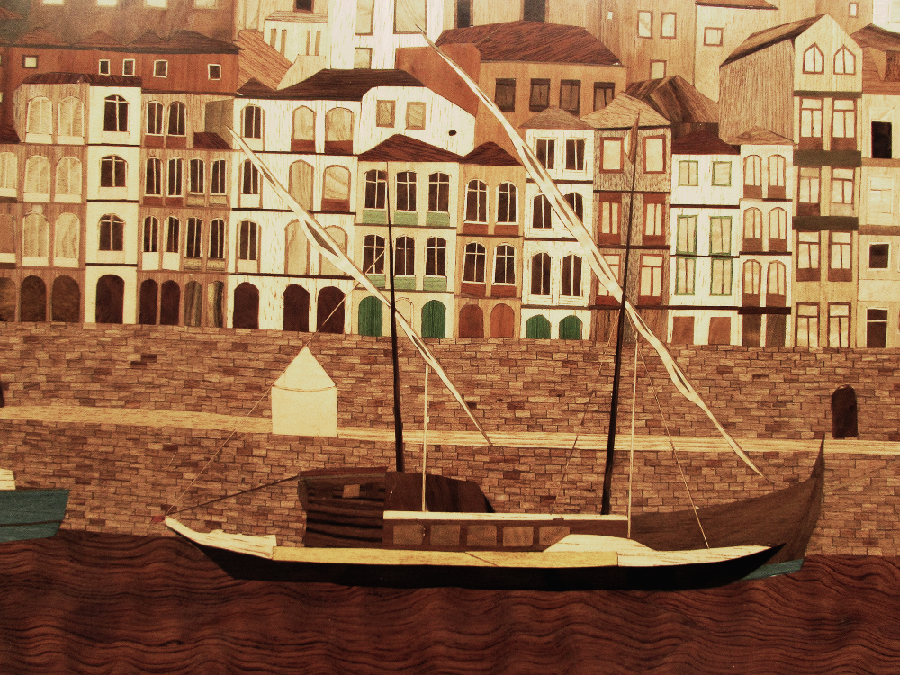 A detail from Porto, a large format work of an intricate canal scene
